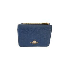 Coach CZ034 Mini Card Holder Signature Wallet 2 In 1 Tan Deep Blue Leather Canva